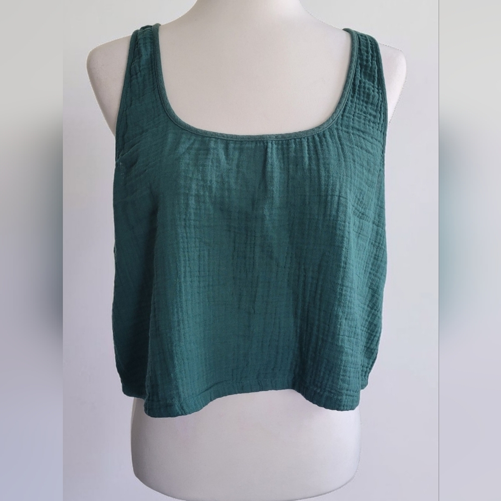 UGG Cinthia Textured Gauze Cropped Tank Top In Teal, Summer Boho, Size Medium